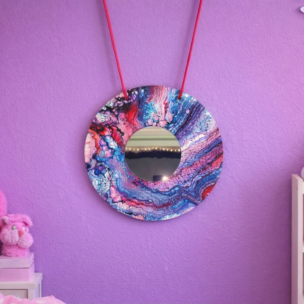 Hand Crafted Painted Mirror Vintage Edison Record Decorative Wall Art Essential